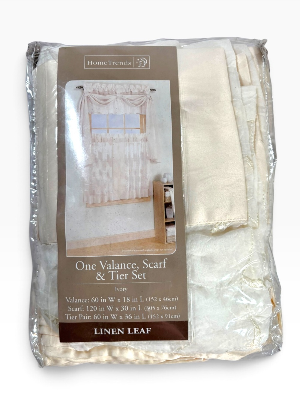 Vintage Cottagecore Ivory Lace Curtain Set Valance Scarf Tiers Linen Leaf